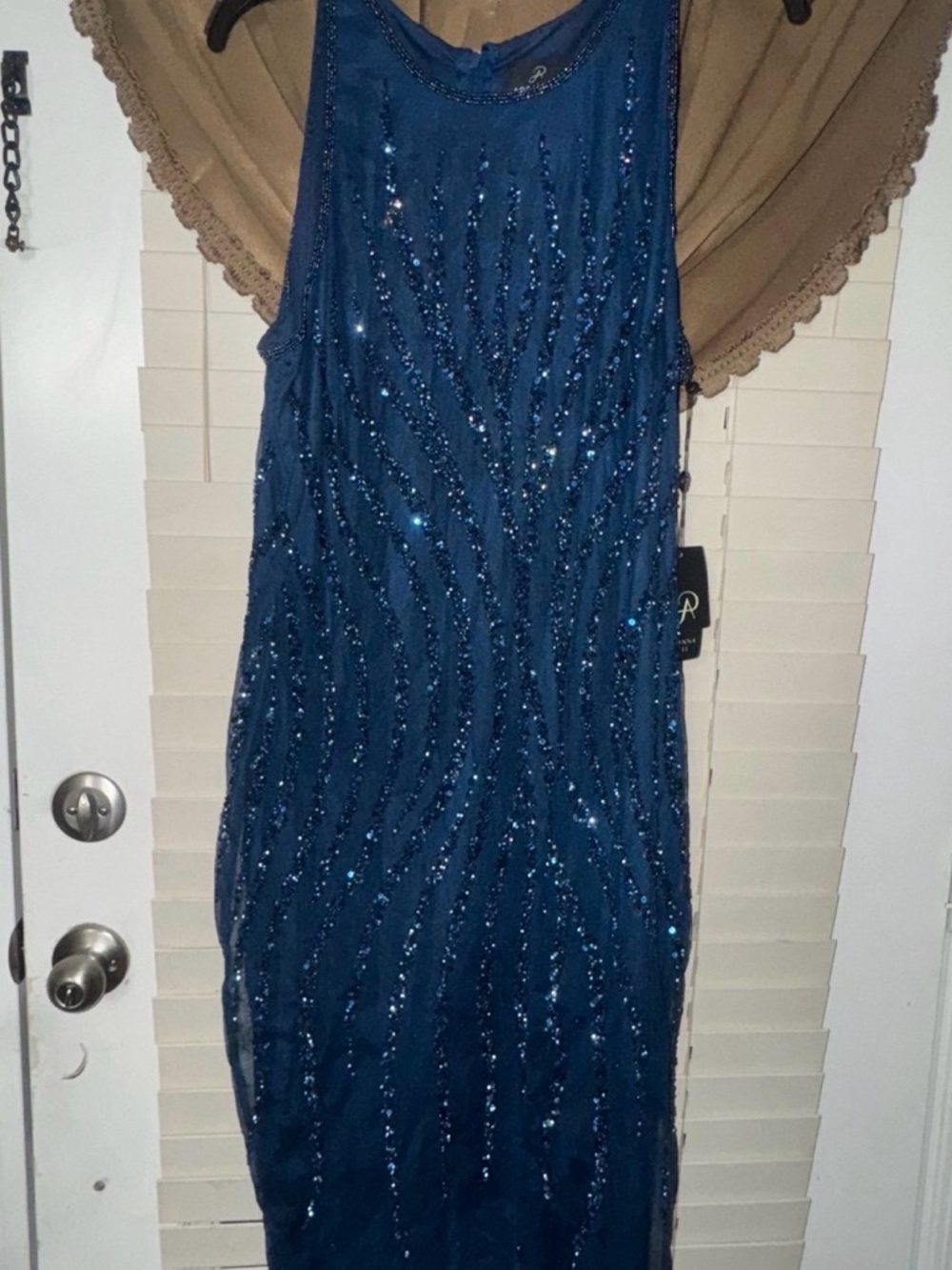 Adrianna Papell Beaded Navy-Teal Evening Gown
